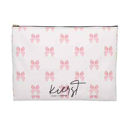 Multiple Pink Bows on Beige Accessory Pouch