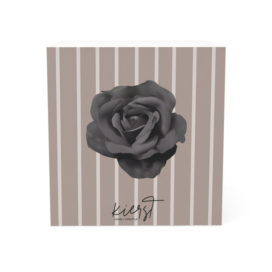 Beige and Brown Vertical Stripes with Black Rose Note Cube