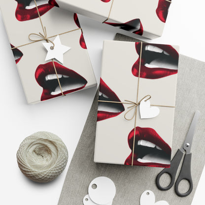 Vintage Red Lips Gift Wrapping Paper – Glossy Pop Art Mouths on Bone Color