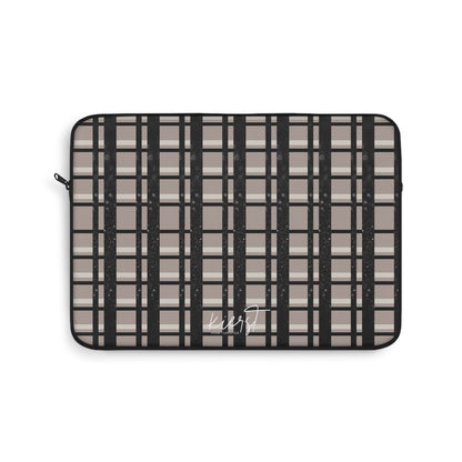 Signature Taupe & Black Printed Glitter Plaid Laptop Sleeve | Classic with a Twist