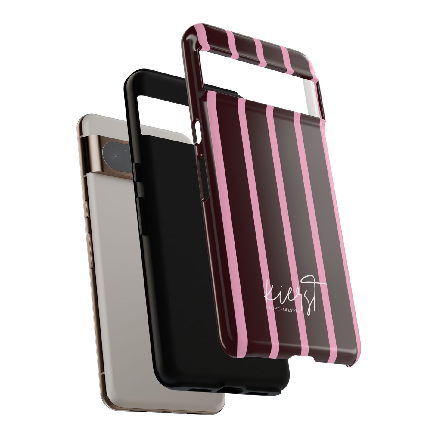Signature Velvet Noir + Pink Stripes Google Pixel Phone Case