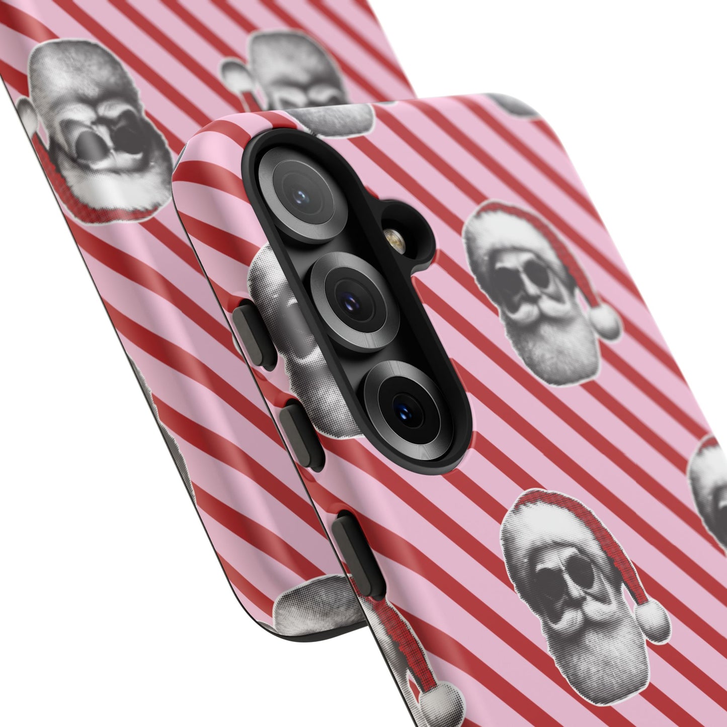 Holiday 25 Cool Santa on Pink and Red Diagonal Striped Samsung Galaxy Phone Case