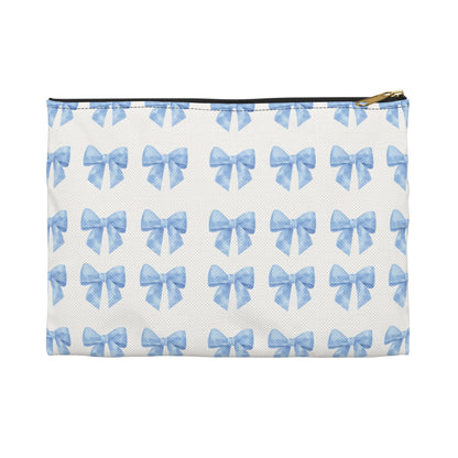 Multiple Blue Bows on Beige Accessory Pouch