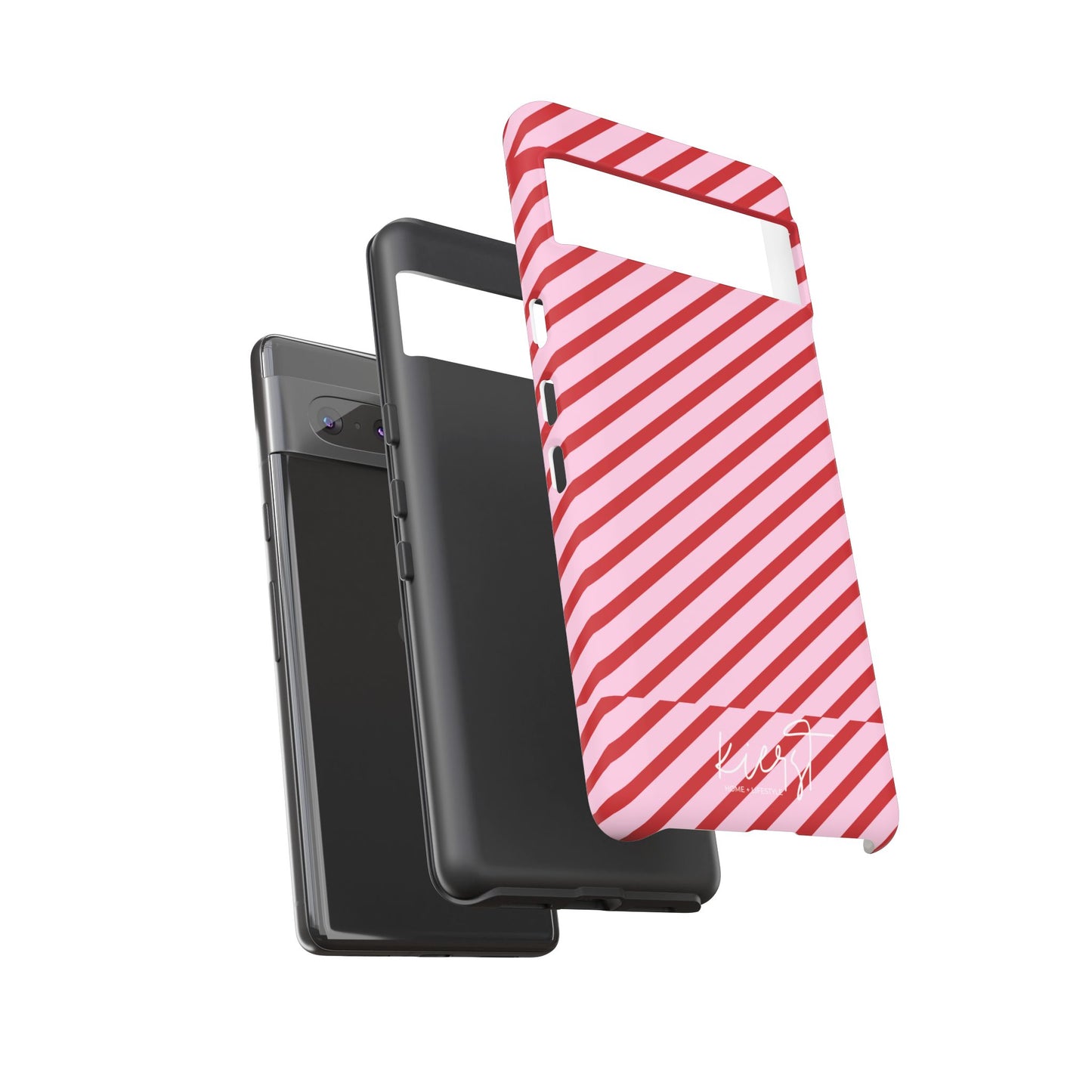 Holiday 25 Pink and Red Diagonal Striped Google Pixel Phone Case