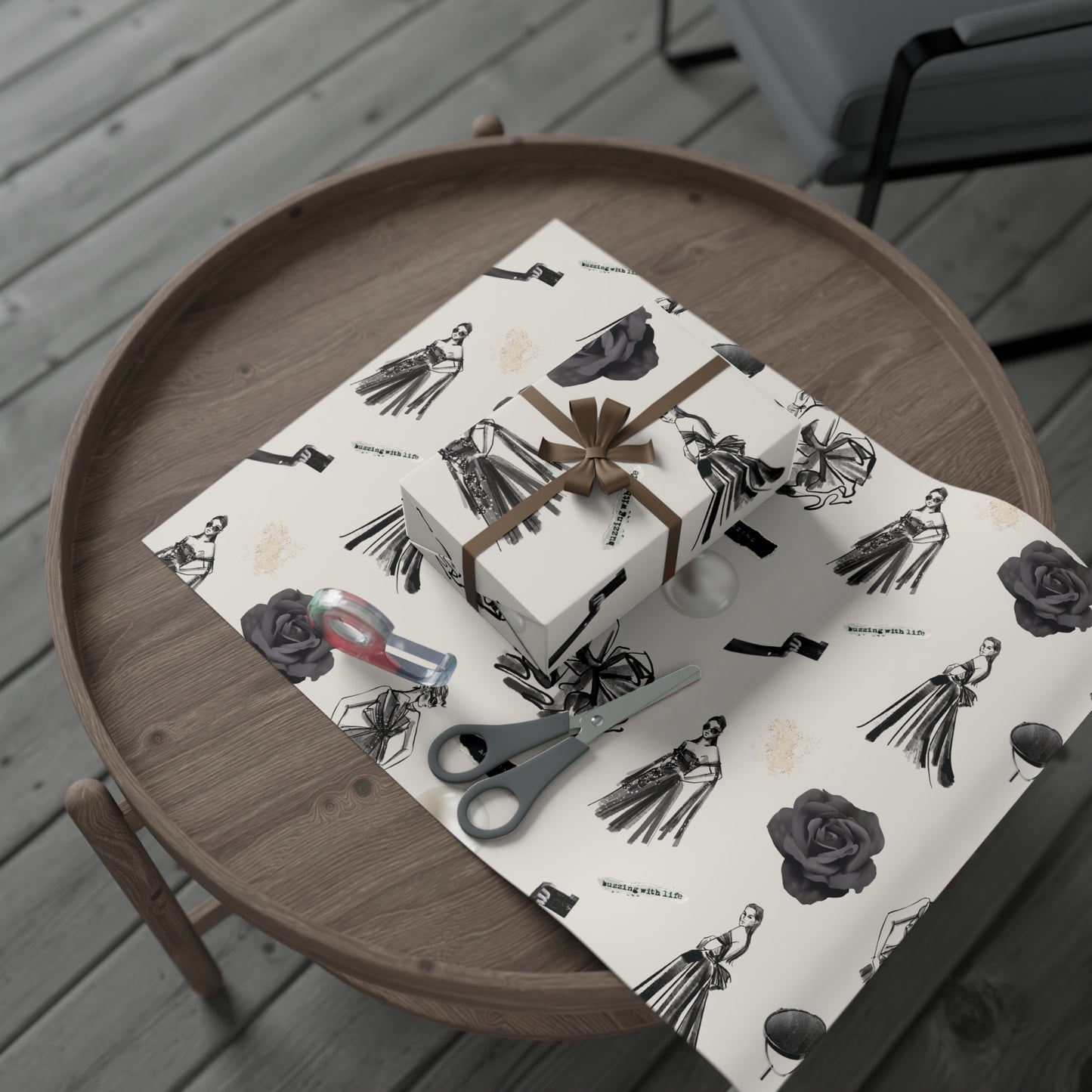 B&W Fashion Illustration Gift Wrapping Paper | Elegant Sketches on Bone White
