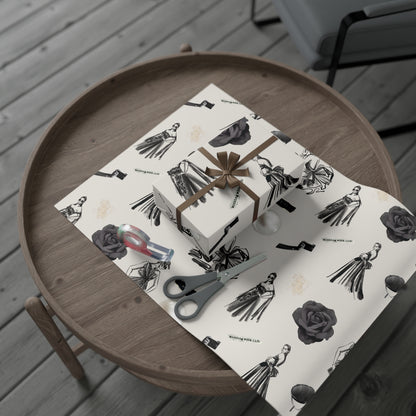 B&W Fashion Illustration Gift Wrapping Paper | Elegant Sketches on Bone White