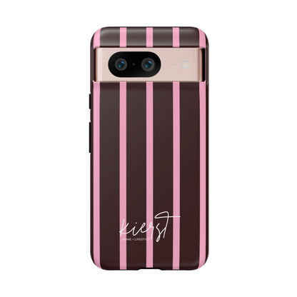 Signature Velvet Noir + Pink Stripes Google Pixel Phone Case