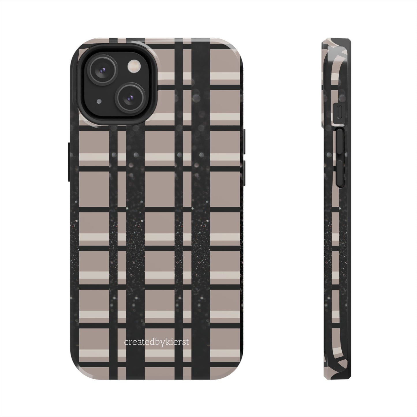 Tan, Black, and Black Glitter Plaid iPhone Case