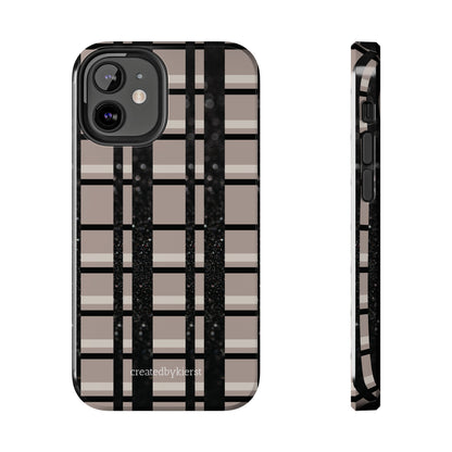 Tan, Black, and Black Glitter Plaid iPhone Case