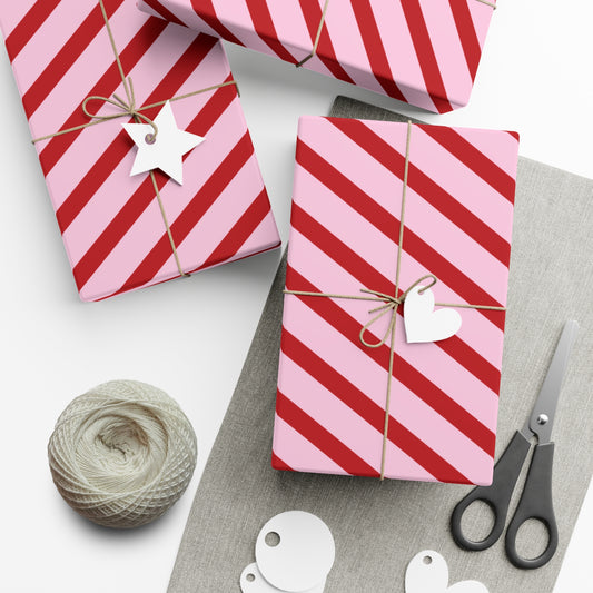 Pink and Red Diagnol Striped Wrapping paper