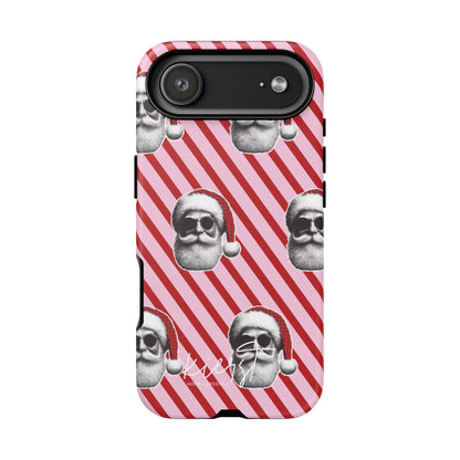 Holiday 25 Cool Santa on Pink and Red Diagonal Striped iPhone Case
