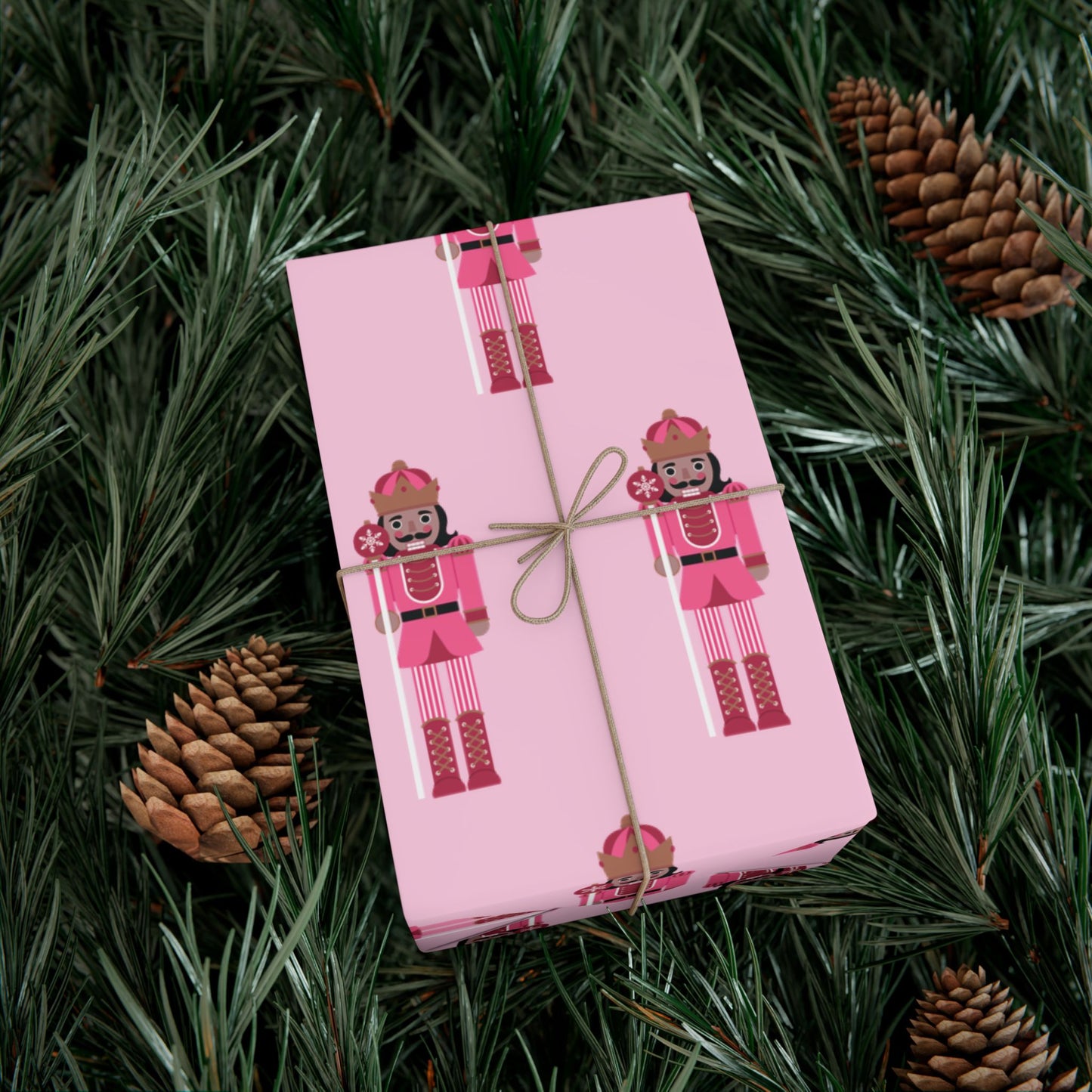 Tan Nutcracker on Pink Wrapping paper