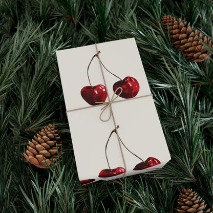 Moody Cherry Stem Gift Wrapping Paper – Glossy Red Fruit on Bone Color