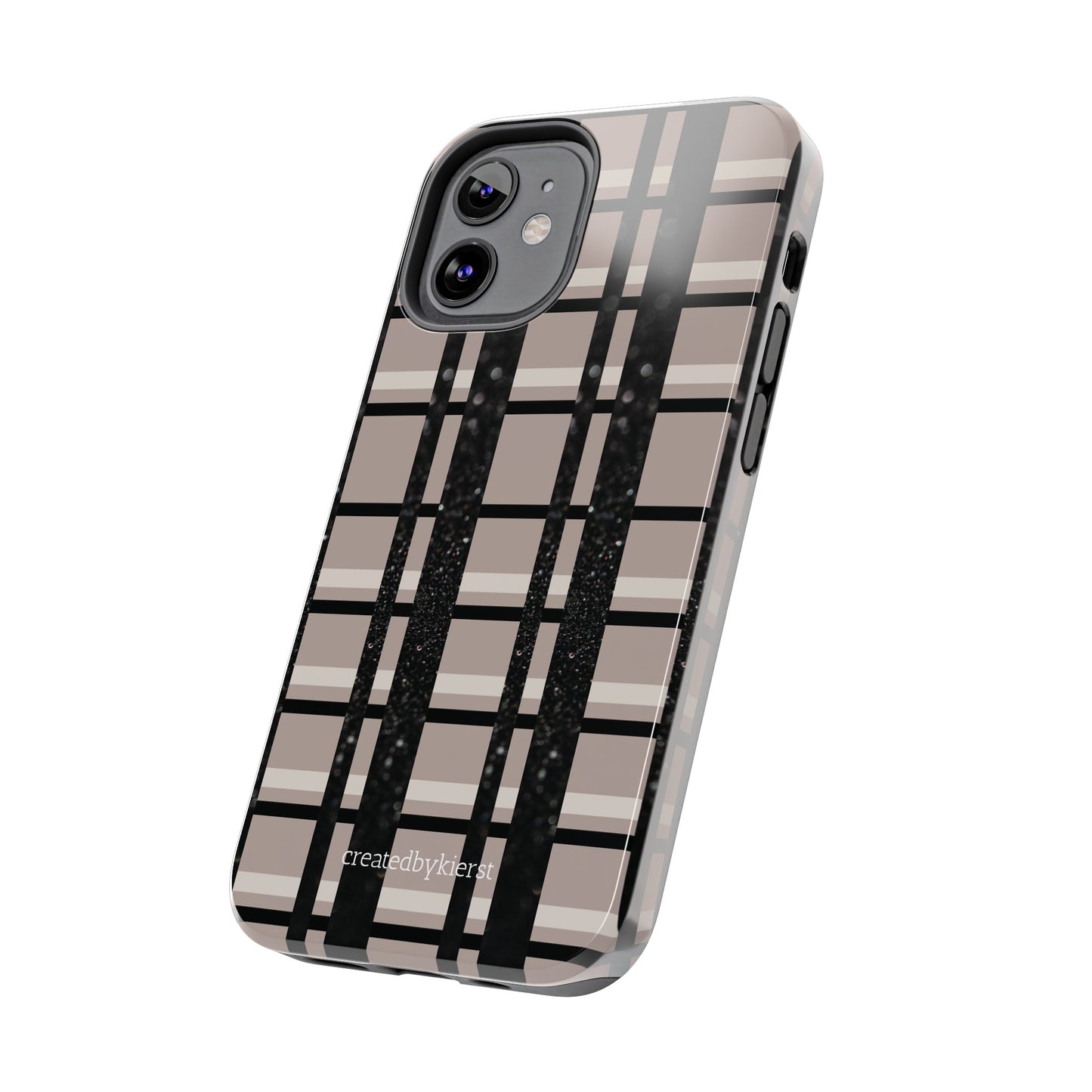 Tan, Black, and Black Glitter Plaid iPhone Case