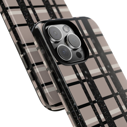 Taupe, Cream, and Black Plaid iPhone Case