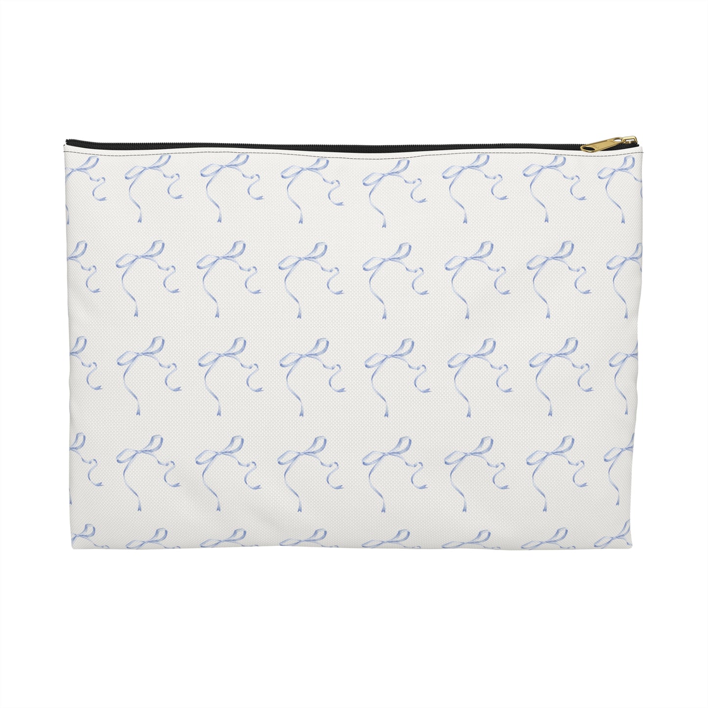 Multiple Thin Blue Bows on Beige Accessory Pouch