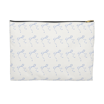 Multiple Thin Blue Bows on Beige Accessory Pouch