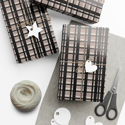 Modern Plaid Gift Wrapping Paper – Taupe, Black & Subtle Glitter Print