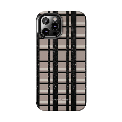 Tan, Black, and Black Glitter Plaid iPhone Case