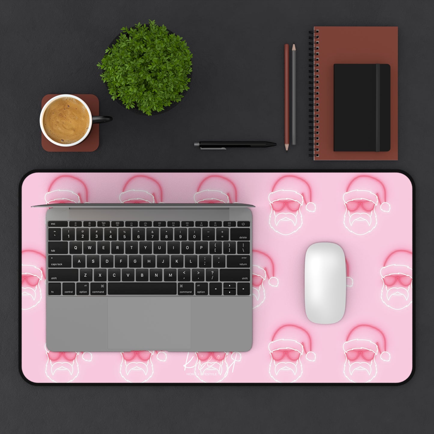 Neon Sign Santa on Pink Desk Mat