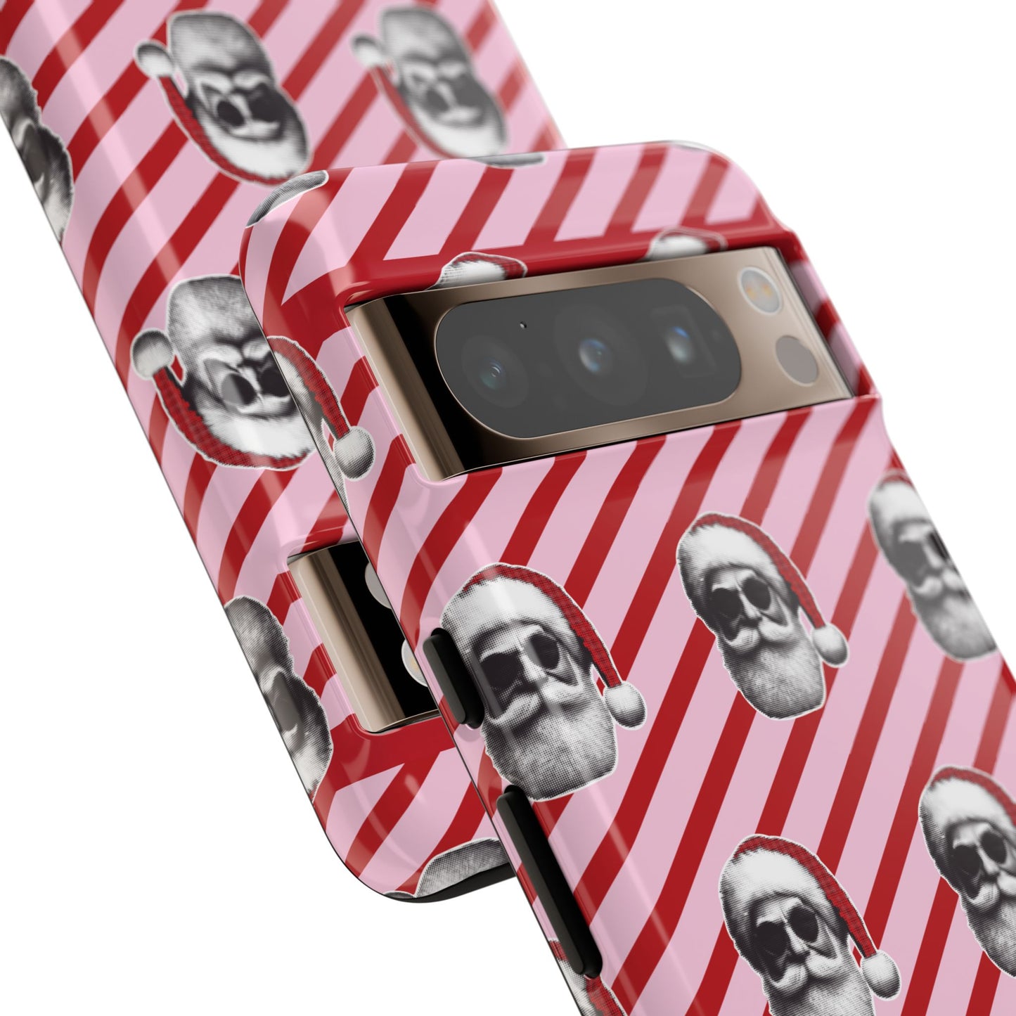 Holiday 25 Cool Santa on Pink and Red Diagonal Striped Google Pixel Phone Case