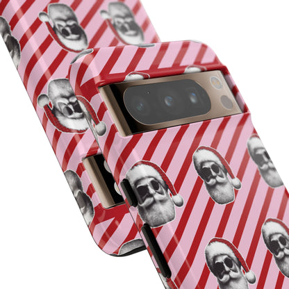 Holiday 25 Cool Santa on Pink and Red Diagonal Striped Google Pixel Phone Case
