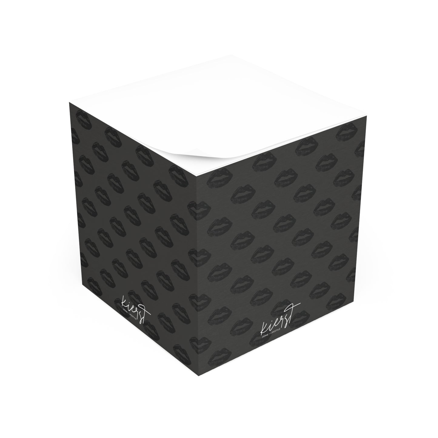 Black Lip Print Sticky Note Cube | Bold Matte Black Desk Accent
