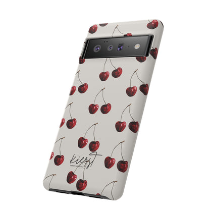 Moody Cherry Stems on White Bone Google Pixel Case | Sultry Minimalism Meets Everyday Utility