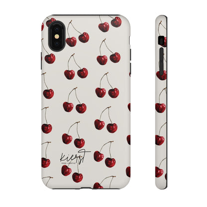 Moody Cherry Stems on White Bone iPhone Case | Timeless Contrast With A Twist of Charm