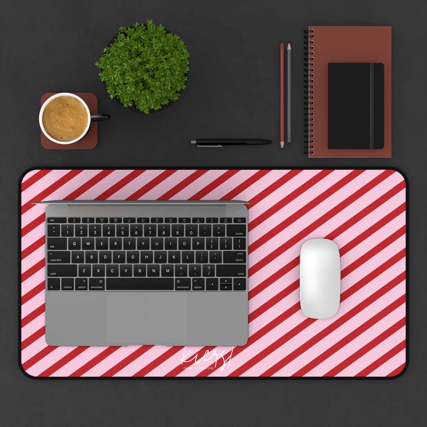 Holiday 25 Pink and Red Diagonal Striped Desk Mat