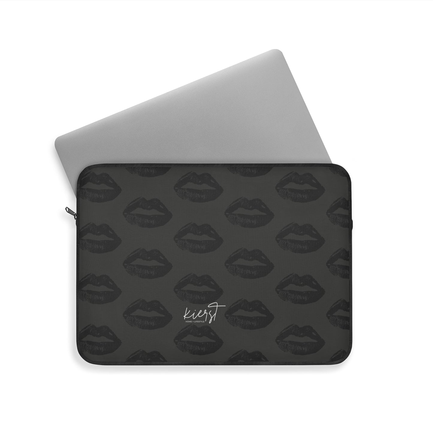 Black Lips on Charcoal Laptop Sleeve | Bold & Moody Tech Accessory