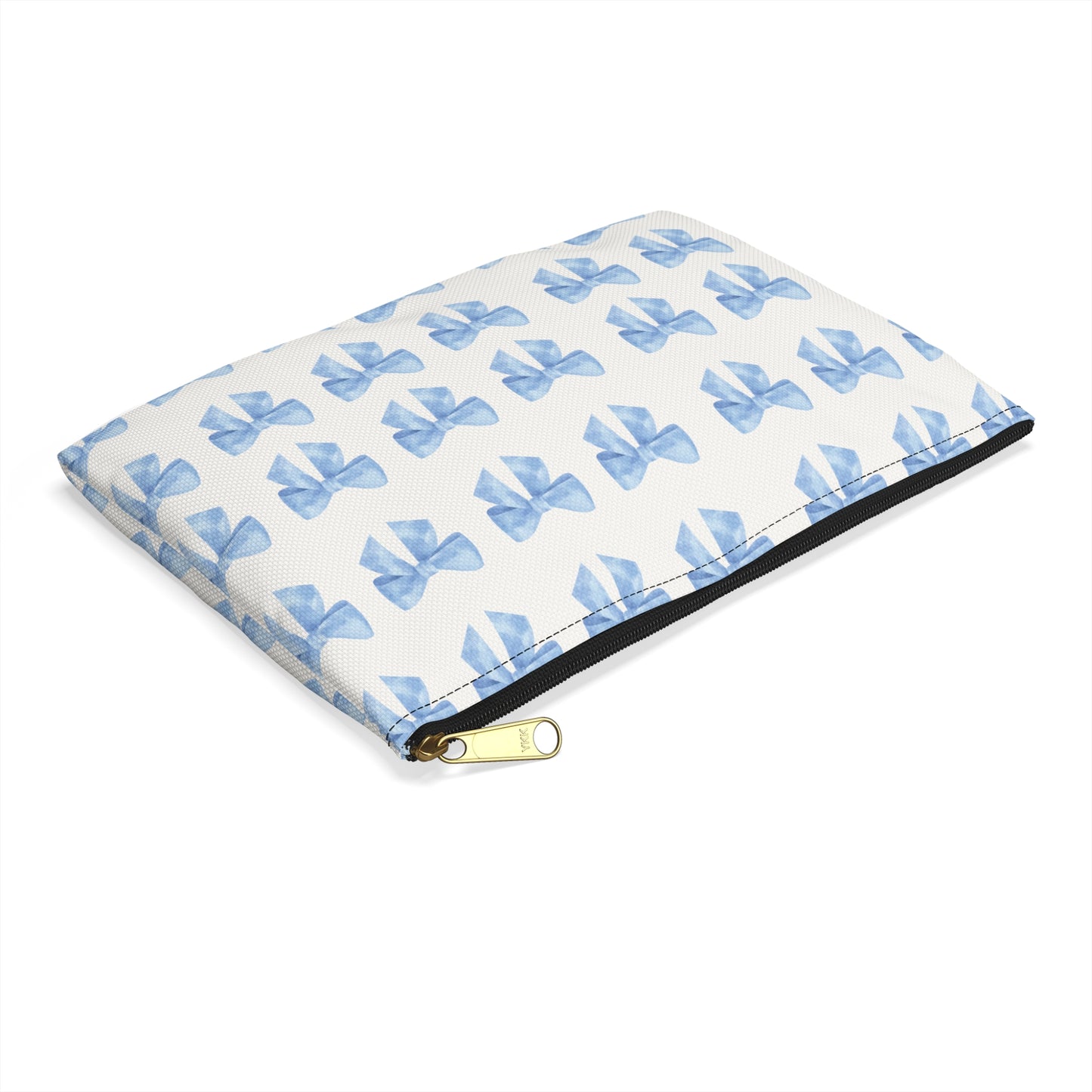 Multiple Blue Bows on Beige Accessory Pouch