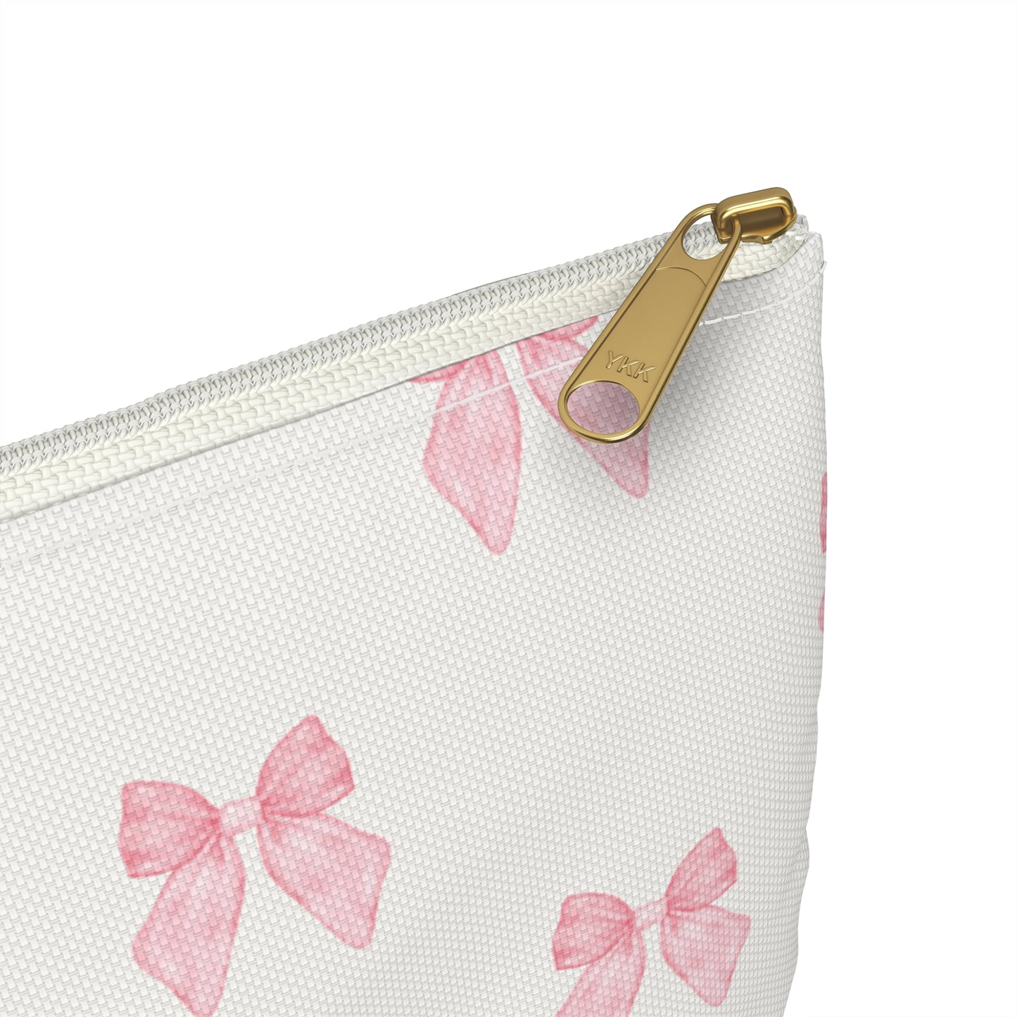 Multiple Pink Bows on Beige Accessory Pouch