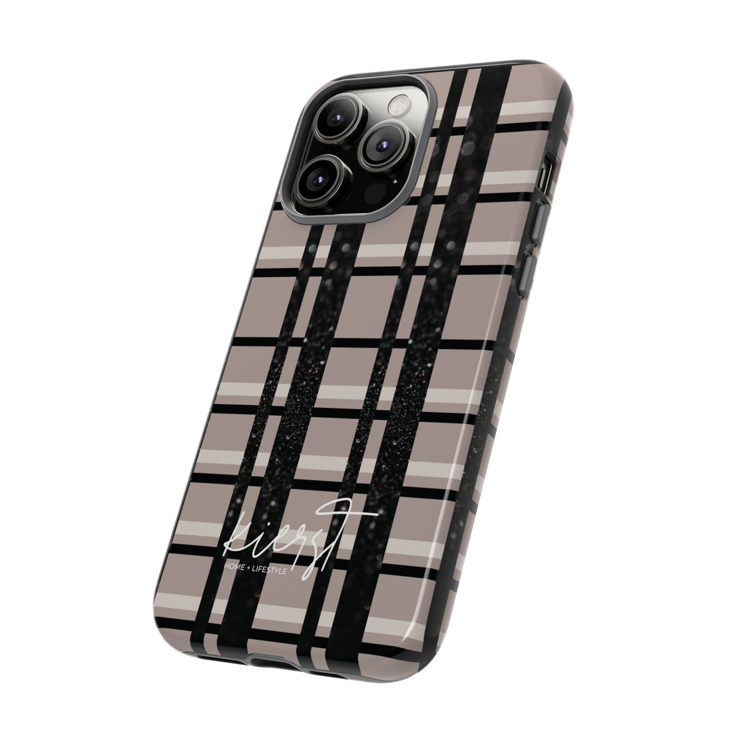 Taupe, Cream, and Black Plaid iPhone Case