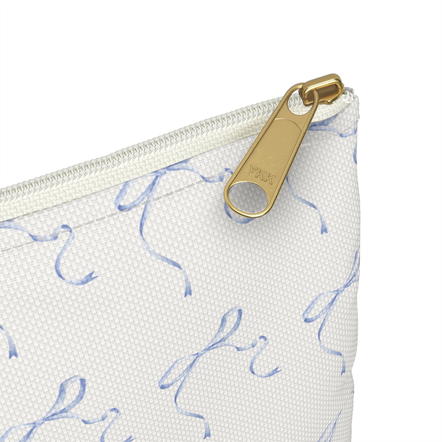 Multiple Thin Blue Bows on Beige Accessory Pouch