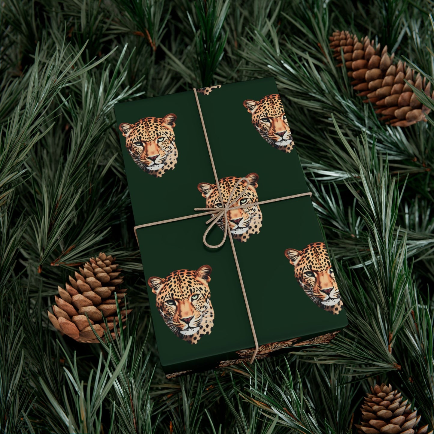 Leopard Head on Signature Midnight Pine Wrapping Paper