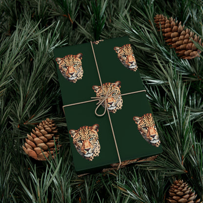 Leopard Head on Signature Midnight Pine Wrapping Paper