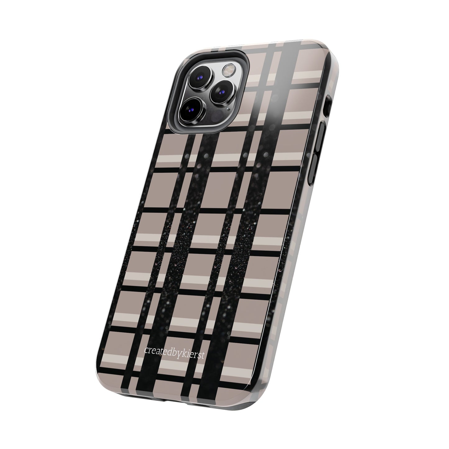 Tan, Black, and Black Glitter Plaid iPhone Case