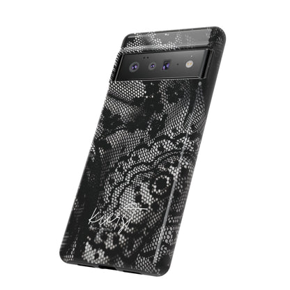 Black + White Lace Print Google Pixel Phone Case
