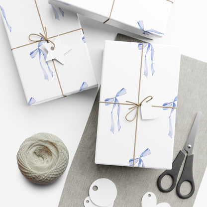 Delicate Blue Bow Gift Wrapping Paper – Hand-Painted Style Ribbon Pattern on White