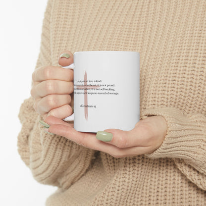 Love Is Patient Mug – Taupe Cross + Scripture