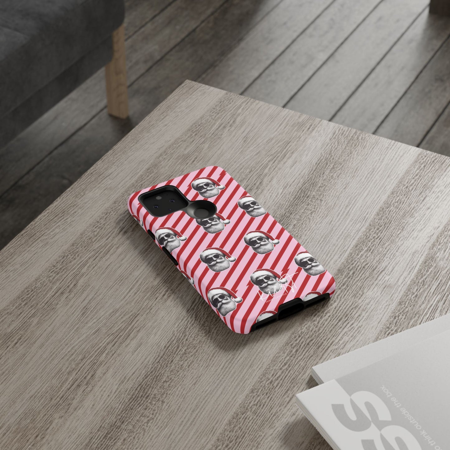 Holiday 25 Cool Santa on Pink and Red Diagonal Striped Google Pixel Phone Case