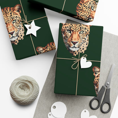 Leopard Head on Signature Midnight Pine Wrapping Paper