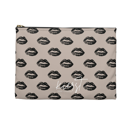 Black Lips on Oat Accessory Pouch | Bold Meets Neutral