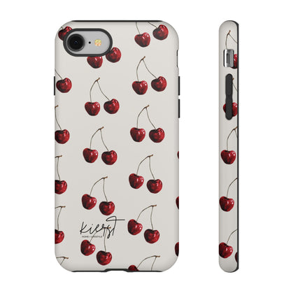 Moody Cherry Stems on White Bone iPhone Case | Timeless Contrast With A Twist of Charm