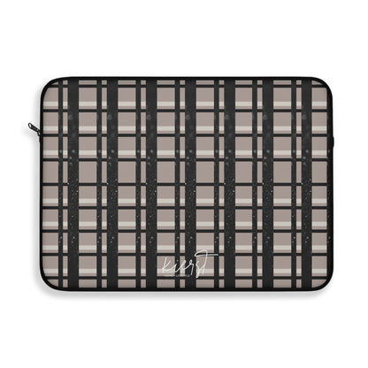 Signature Taupe & Black Printed Glitter Plaid Laptop Sleeve | Classic with a Twist