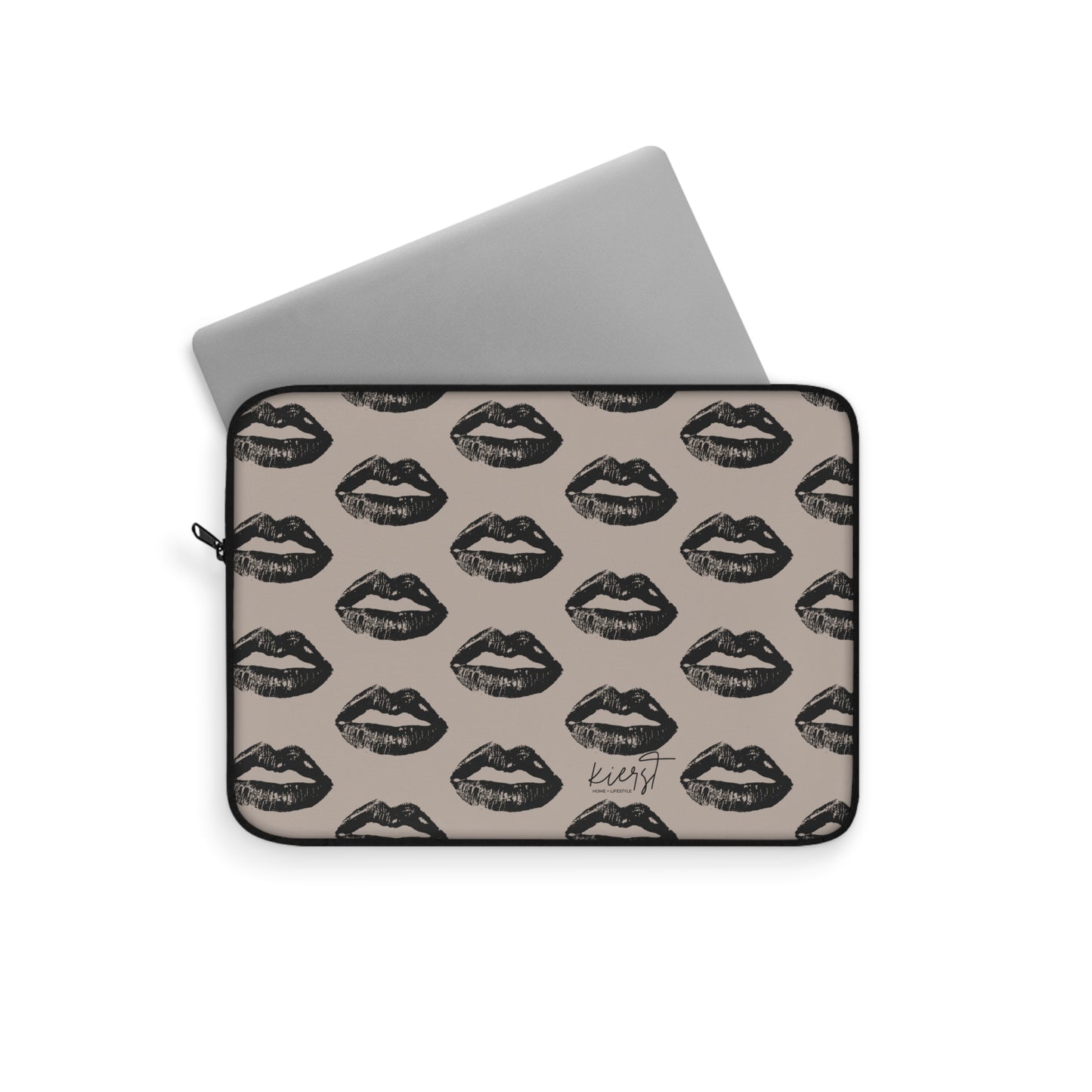 Black Lips on Oat Laptop Sleeve | Soft Neutrals, Bold Mood
