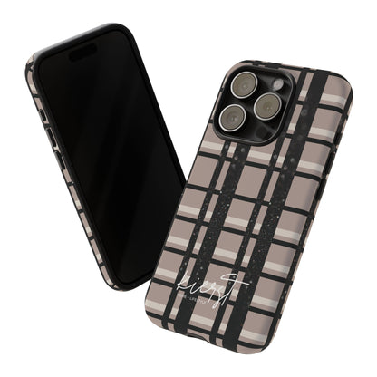 Taupe, Cream, and Black Plaid iPhone Case