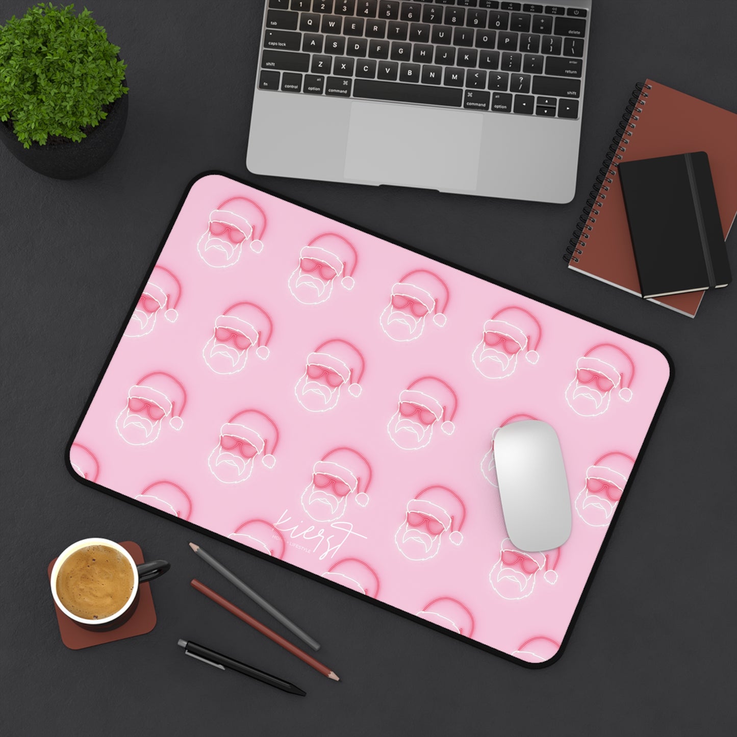 Neon Sign Santa on Pink Desk Mat