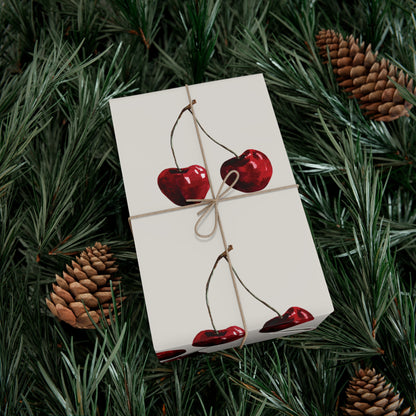 Moody Cherry Stem Gift Wrapping Paper – Glossy Red Fruit on Bone Color